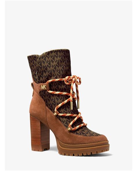 Michael Kors Brown Culver Logo Print Nylon And Nubuck Boot